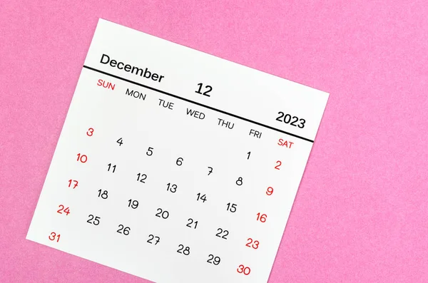 Diciembre 2023 Calendario Mensual Para 2023 Año Sobre Fondo Rosa —  Fotos de Stock