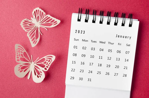 January 2023 Desk Calendar Organizer Plan Reminder Paer Butterfly Red — Stock Photo, Image