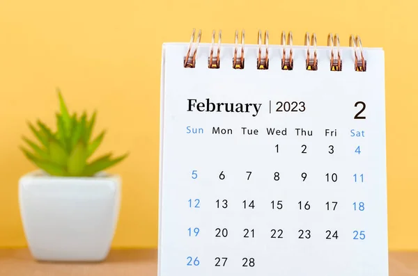 Fevereiro 2023 Calendário Mesa Mensal Para 2023 Ano Fundo Amarelo — Fotografia de Stock