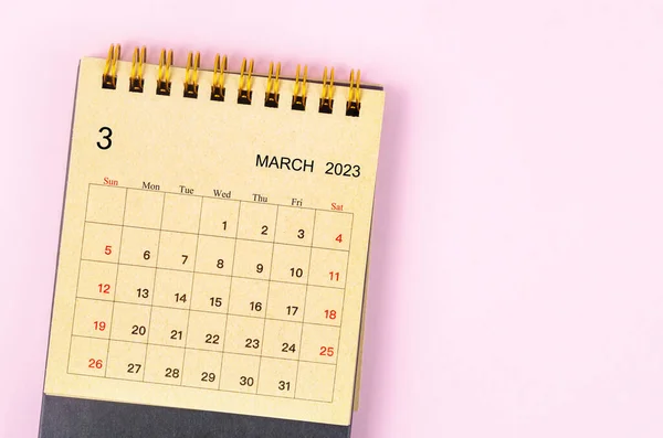 stock image March 2023 Monthly desk calendar for 2023 year made from craft paper on beautiful background.