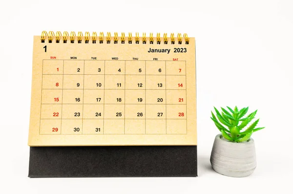 Januari 2023 Maandelijkse Bureaukalender Voor 2023 Jaar Met Plantenpot Geïsoleerd — Stockfoto
