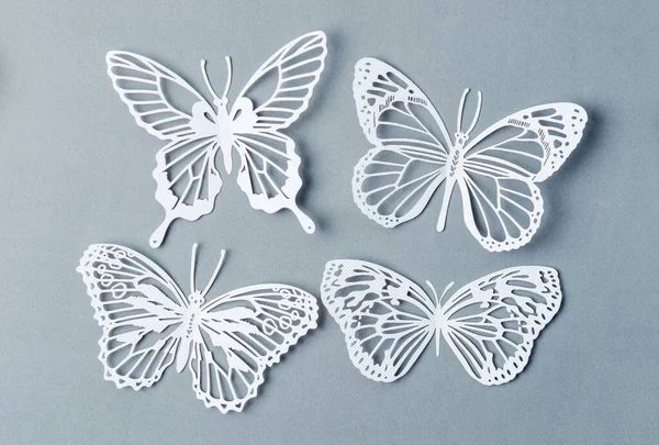 Motýlí Papír Šedém Pozadí — Stock fotografie