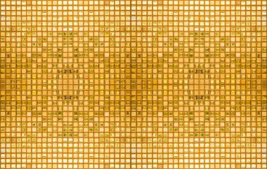 Arka plan olarak lüks altın mozaik döşeme dokusu. Altın parlak seramik seramik duvar deseni. Yüksek çözünürlüklü fotoğraf.