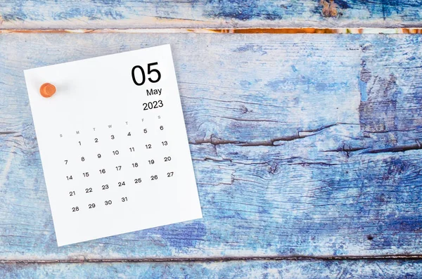 May 2023 Monthly Calendar Wooden Push Pin Blue Wooden Background — Stock fotografie
