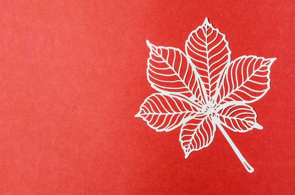 A carve of white paper leaves on a red colour cardboard background.