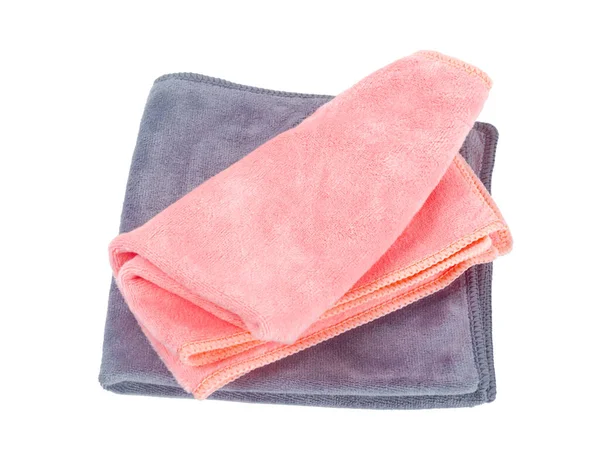 Folded Pink Grey Colour Microfiber Cleaning Cloth White Background — Zdjęcie stockowe