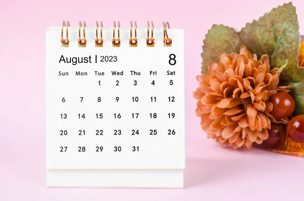 August 2023 Desk Calendar Flower Pink Color Background — Stok fotoğraf