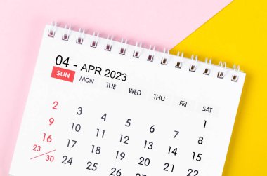 April 2023 Monthly desk calendar for 2023 year on beautiful background.