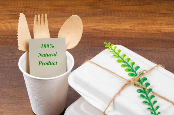 100 Naturalny Produkt Niebielonych Włókien Roślinnych Pudełko Żywności Kubek Kawy — Zdjęcie stockowe