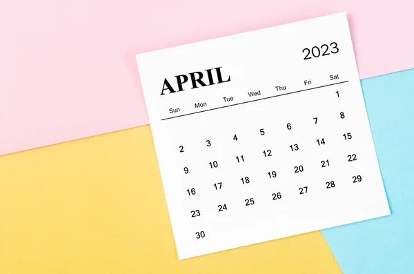 Abril 2023 Calendário Mensal Sobre Fundo Colorido — Fotografia de Stock