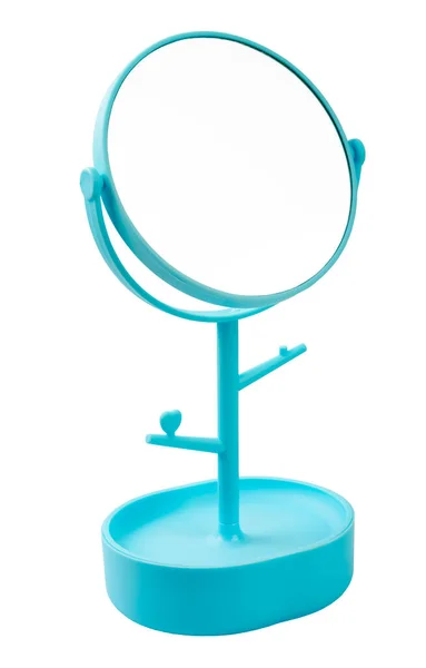 Espelho Maquiagem Cor Azul Bonito Isolado Fundo Branco Salve Caminho — Fotografia de Stock