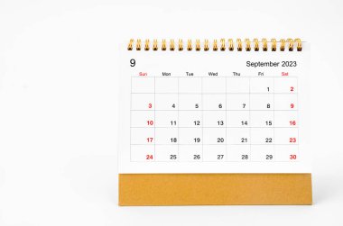 September 2023 Monthly desk calendar for 2023 year isolated on white background.