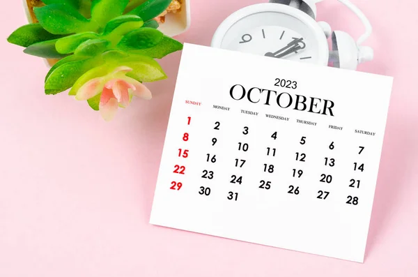 Outubro 2023 Calendário Mensal Para 2023 Ano Com Despertador Vintage — Fotografia de Stock