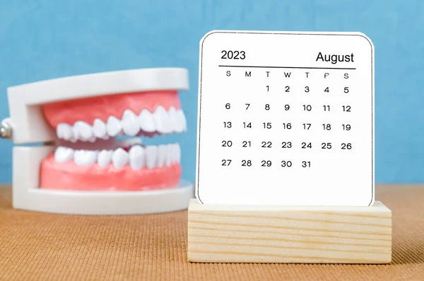 Agosto 2023 Calendario Mensile 2023 Anno Con Dente Modello Tavola — Foto Stock