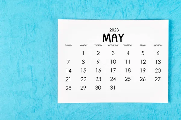Mei 2023 Maandelijkse Kalender Voor 2023 Jaar Blauwe Achtergrond — Stockfoto