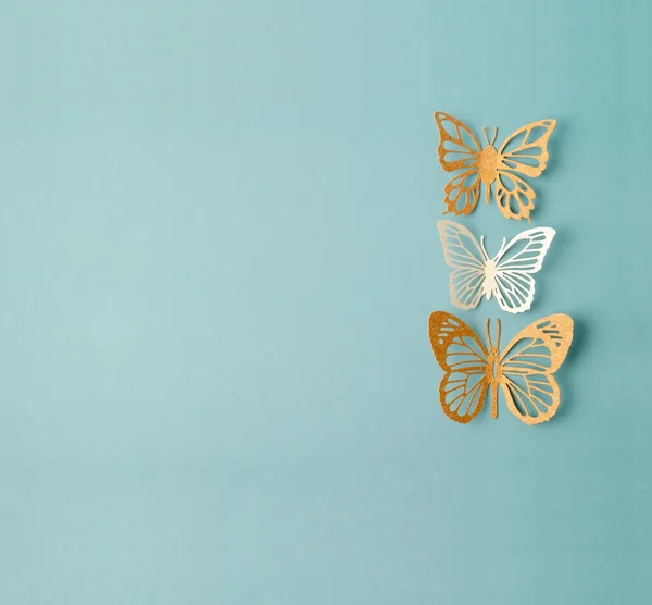 Hand Made Butterfly Paper Cut Green Pastel Color Background Empty — Stock Photo, Image