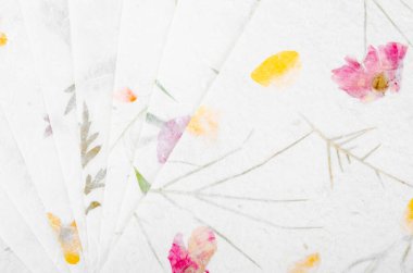 Bir yığın farklı kurumuş çiçek el yapımı geri dönüşümlü kağıt.