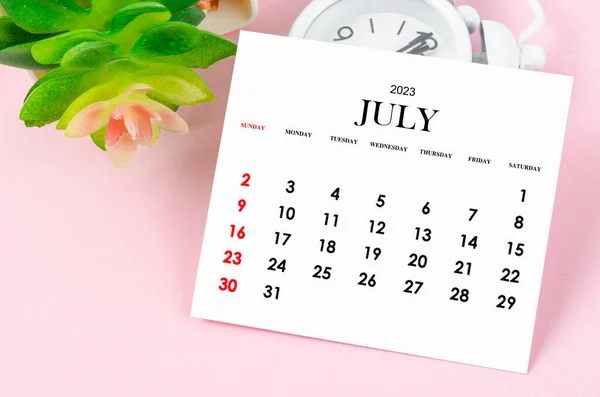Julio 2023 Calendario Mensual Para 2023 Años Con Despertador Vintage — Foto de Stock