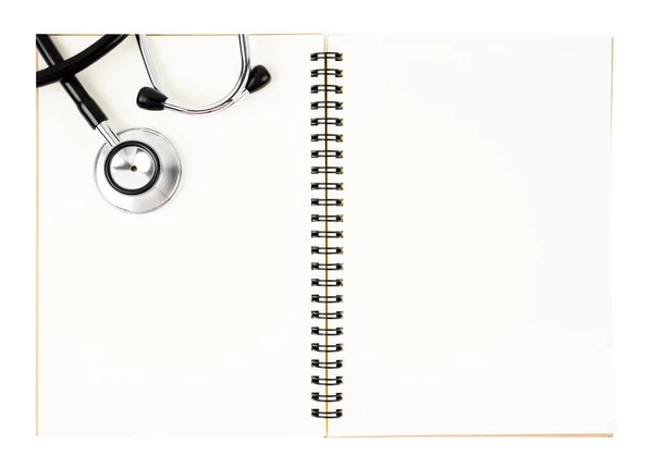 Cuaderno Médico Blanco Con Estetoscopio Aislado Sobre Fondo Blanco Guardar —  Fotos de Stock