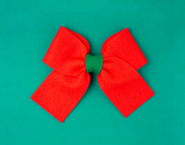 Red Gift Bow Green Background — Stock Photo, Image