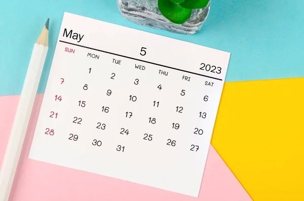 Mayo 2023 Calendario Mensual Para 2023 Año Con Pluma Sobre — Foto de Stock