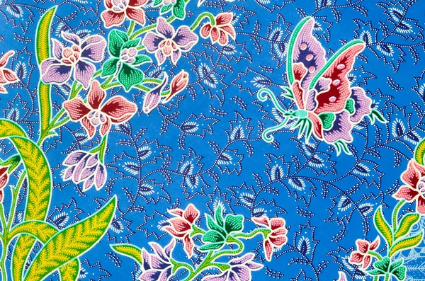 Fond Motif Fleur Sur Tissu Batik — Photo
