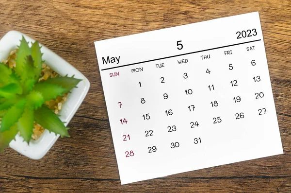 Mayo 2023 Calendario Mensual Para 2023 Año Mesa Madera —  Fotos de Stock