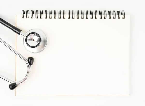 Blank Medical Notebook Stethoscope White Background — Stock Photo, Image