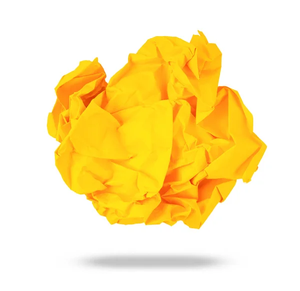 Yellow Colored Crumpled Paper Rolled Ball Isolated White Background Clipping — Stock Photo, Image