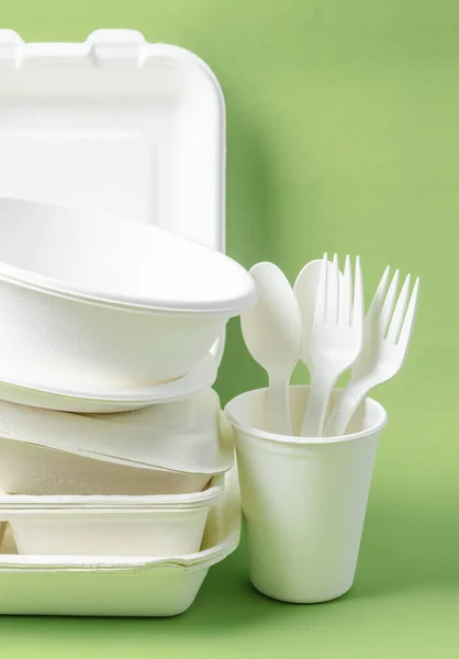 Umweltfreundliches Biologisch Abbaubares Papier Zum Einwegverpacken Von Lebensmitteln Und Papierglas — Stockfoto
