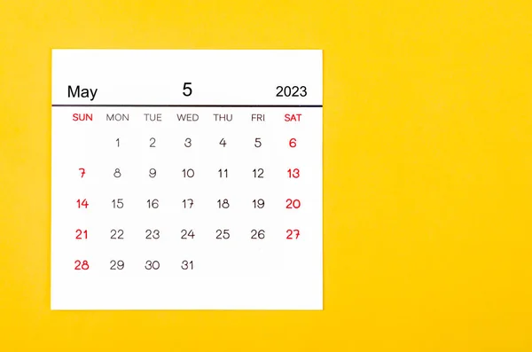 May 2023 Monthly Calendar 2023 Year Yellow Background — ストック写真