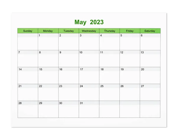 2023年5月カレンダーページ白を背景に隔離年 クリッピングパスを保存 — ストック写真