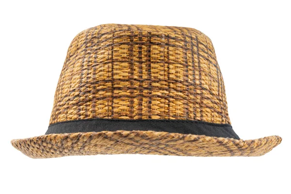 褐色针织帽子 白色背景隔断的夏季饰物 省省裁剪路径 — 图库照片