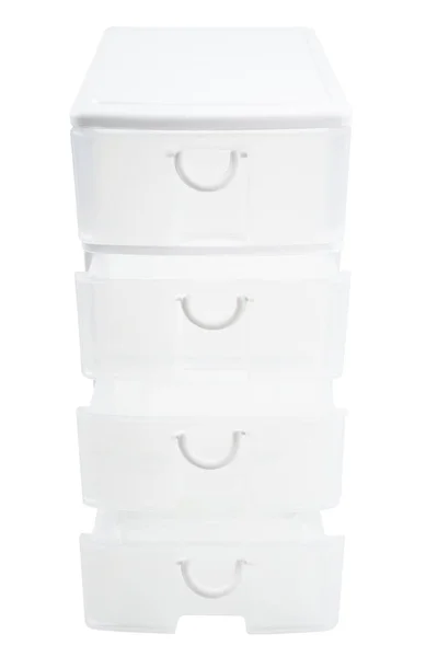 Weiße Kunststoff Aufbewahrung Vier Schubladen Isoliert Auf Weißem Hintergrund Speichern — Stockfoto