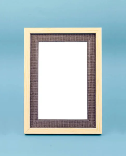 Blank Picture Frame Blue Floor Copy Space Clipping Path — Zdjęcie stockowe