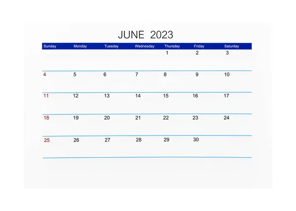 Június 2023 Naptár Oldal 2023 Elszigetelt Fehér Alapon Mentett Nyírási — Stock Fotó