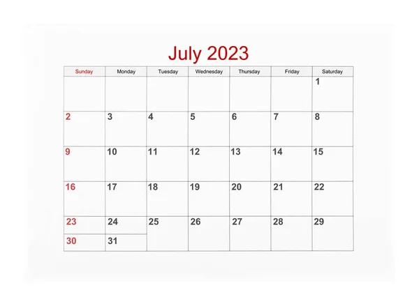Július 2023 Naptár Oldal 2023 Elszigetelt Fehér Alapon Mentés Nyírás — Stock Fotó