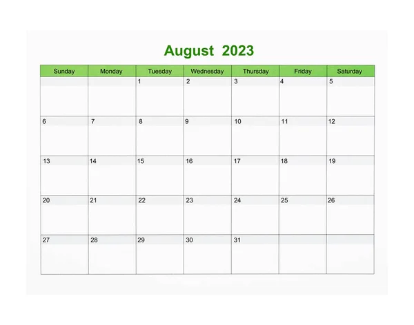 Sierpień 2023 Kalendarz 2023 Rok Izolowany Białym Tle Zapisz Ścieżkę — Zdjęcie stockowe