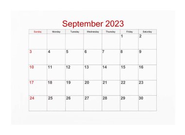 2023 Eylül takvim sayfası beyaz arkaplanda izole edilmiş, kırpma yolunu kaydet.