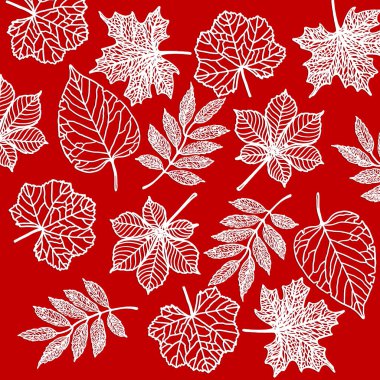 Carve of white paper leaves with empty space on a red colour cardboard background.