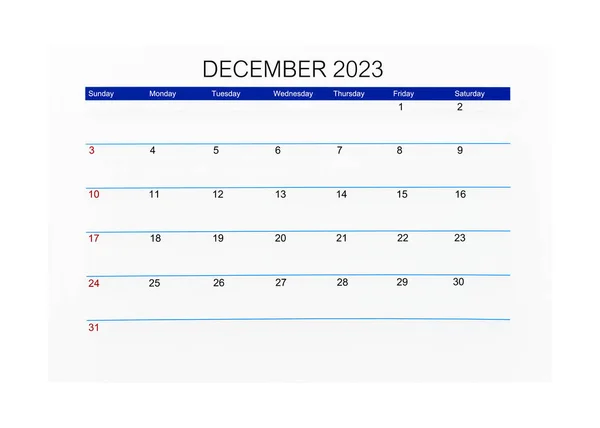 Dezembro 2023 Página Calendário Para 2023 Ano Isolado Fundo Branco — Fotografia de Stock