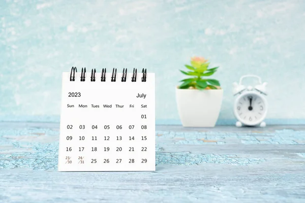 Julio 2023 Calendario Mensual Escritorio Para 2023 Años Reloj Despertador — Foto de Stock