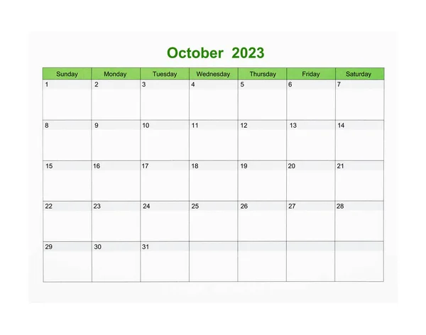 Październik 2023 Kalendarz 2023 Rok Izolowany Białym Tle Zapisz Ścieżkę — Zdjęcie stockowe