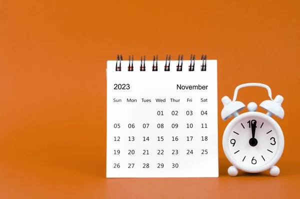 Noiembrie 2023 Calendar Lunar Birou Pentru 2023 Ani Ceas Deșteptător — Fotografie, imagine de stoc