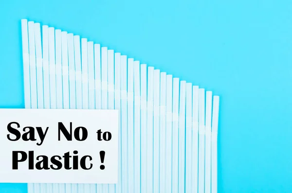 Diga Não Palhinhas Plástico Para Beber Lixo Conceito Poluição Ambiental — Fotografia de Stock