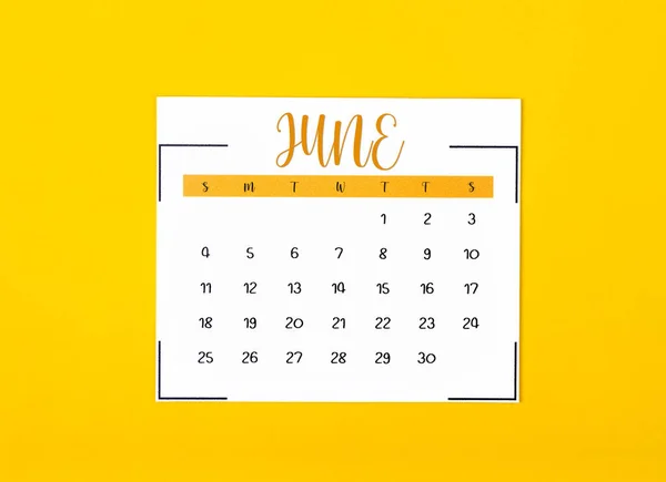 Červen 2023 Měsíční Kalendář Pro 2023 Rok Žlutém Pozadí — Stock fotografie