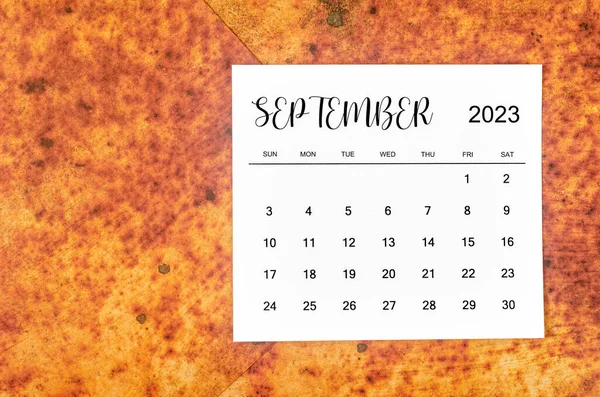Září 2023 Měsíční Kalendář Pro 2023 Rok Červeném Pozadí Grunge — Stock fotografie