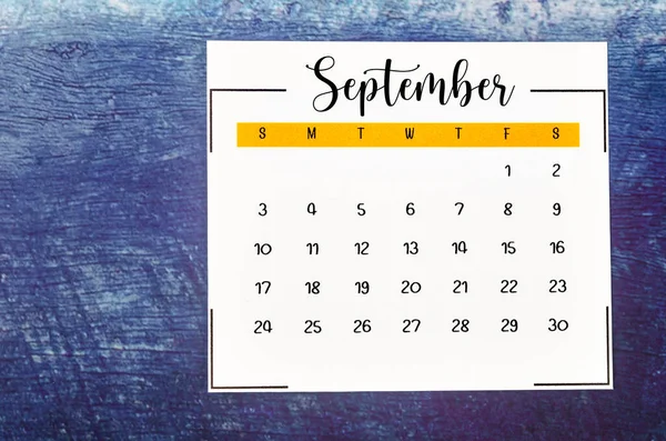 Setembro 2023 Calendário Mensal Para 2023 Ano Fundo Madeira Azul — Fotografia de Stock