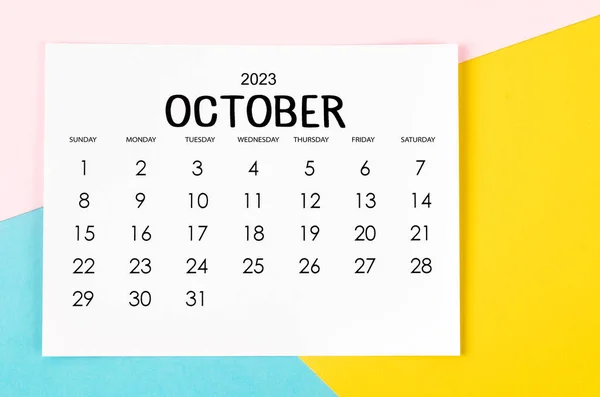 Октябрь 2023 Ежемесячный Календарь 2023 Год Прекрасном Фоне — стоковое фото