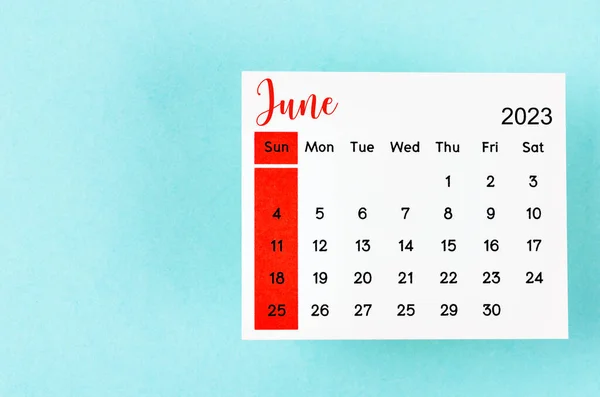 Juni 2023 Monatskalender Für 2023 Jahr Auf Blauem Hintergrund — Stockfoto